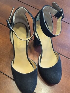 Sun + Stone Black Ankle-Strap Block Heel